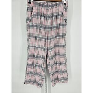 Bocabay Womens Sz 8 Pull On Capri Length Pants Pink Gray Plaid 100% Cotton